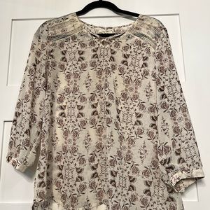 Sheer off white top with dainty floral print